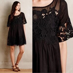 Holding Horses • Anthro Magnolia Lace Dress black cotton Vincennes Swing mini